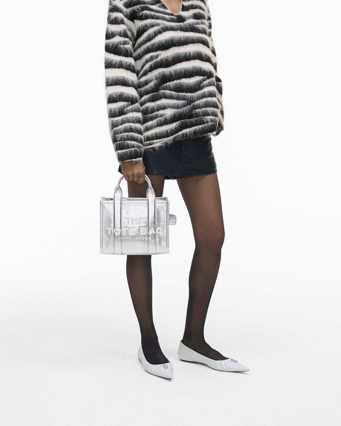 Marc Jacobs The Metallic Leather Small Tote Bag Metallic Silver