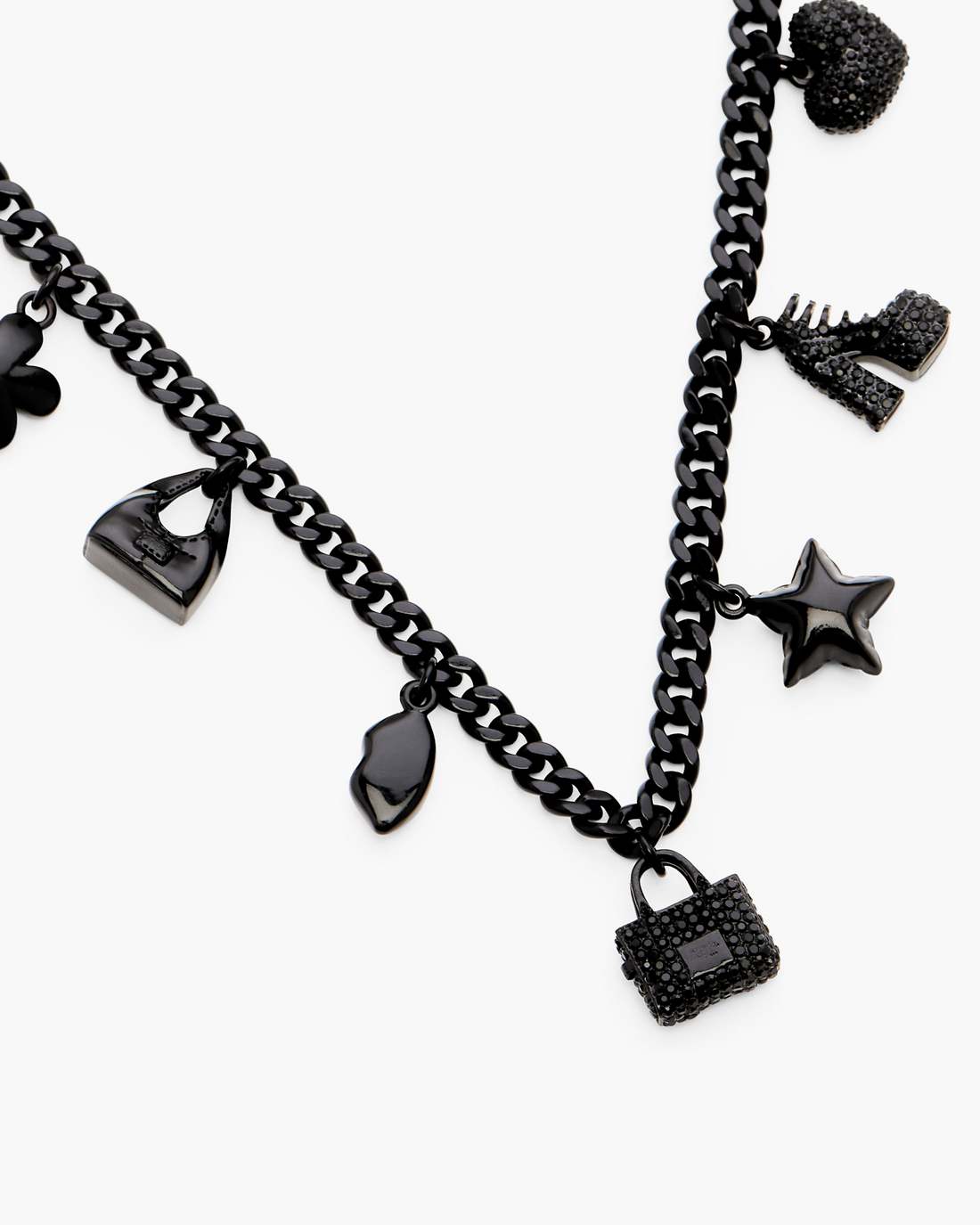 Marc Jacobs Mini Icon Pave Charm Necklace Black/Black Crystal