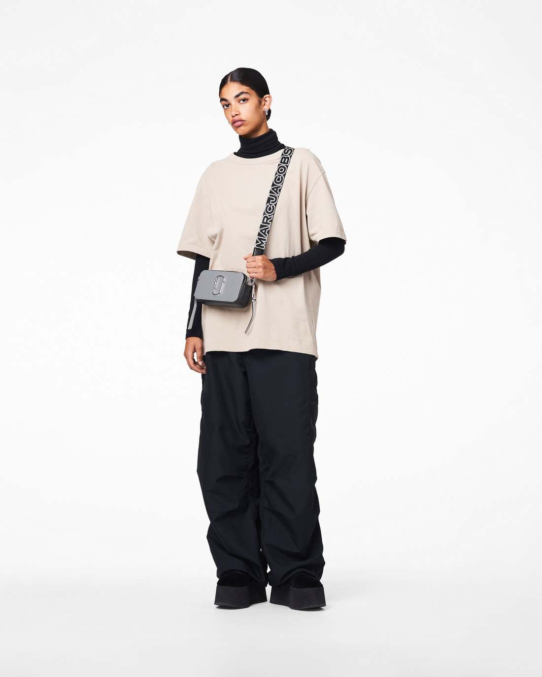 Marc Jacobs The Thin Outline Logo Webbing Strap Black/Silver