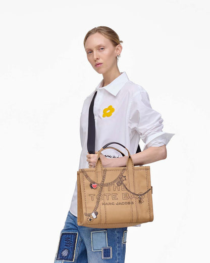 The Trompe L'Oeil Charm Canvas Medium Tote Bag Camel Multi Marc Jacobs / BAGS