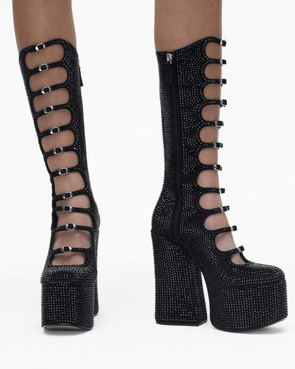 The Rhinestone Kiki Knee-High Boot Black/Black Marc Jacobs / SHOES