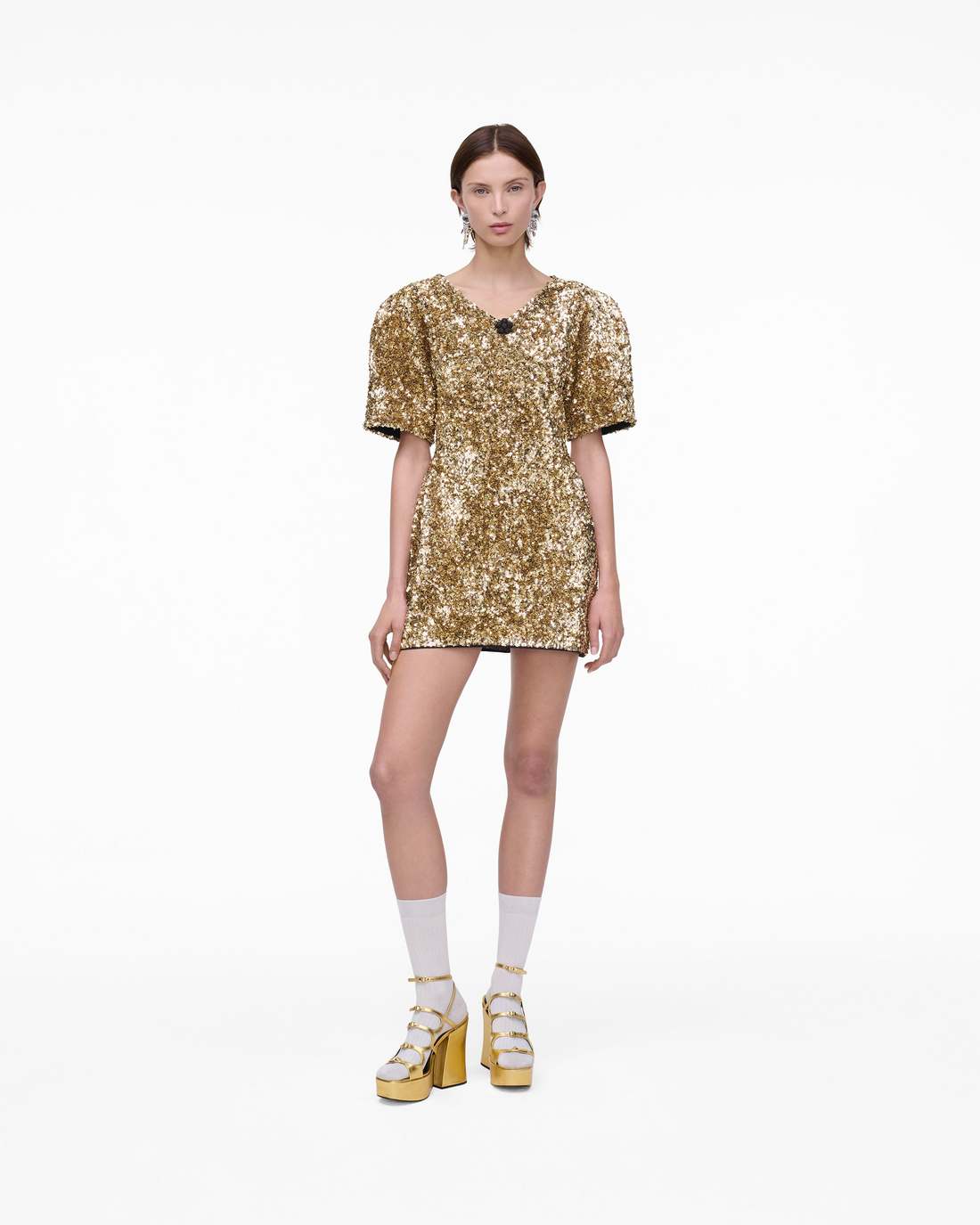 Sequin V-Neck Knit Dress Gold Marc Jacobs / READY TO WEAR