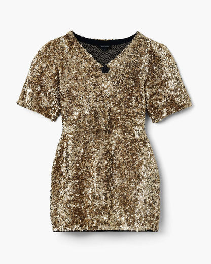 Sequin V-Neck Knit Dress Gold Marc Jacobs / READY TO WEAR