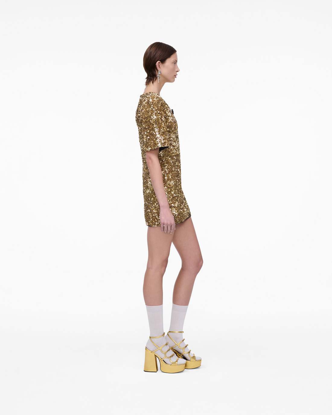 Sequin V-Neck Knit Dress Gold Marc Jacobs / READY TO WEAR