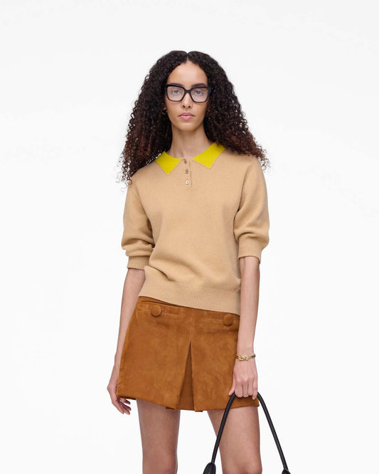 Marc Jacobs Trompe L'Oeil Knit Polo Camel