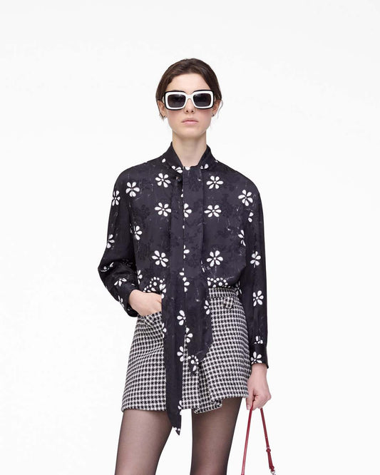 Marc Jacobs Trompe L'Oeil Eyelet Bow Blouse Black/White