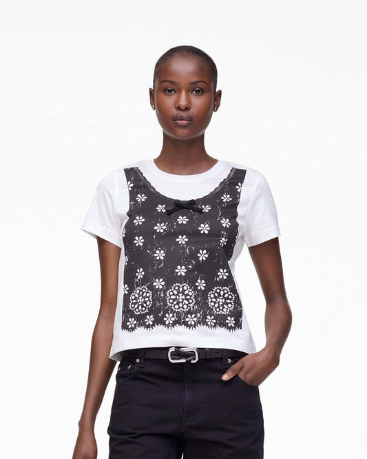 Marc Jacobs Trompe L'Oeil Eyelet Slim Tee White Multi